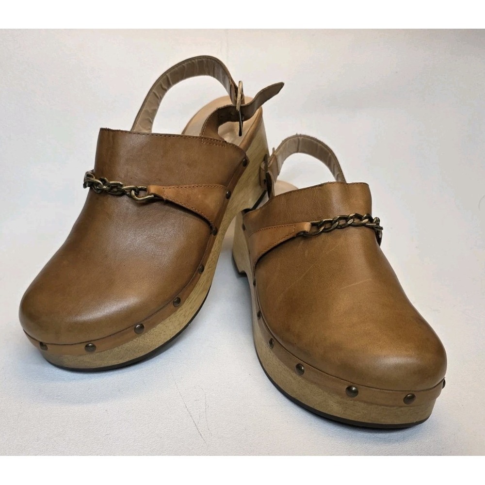 Anthropologie Silent D Georgia Clogs Size 40/US 9 Leather Wood Clogs